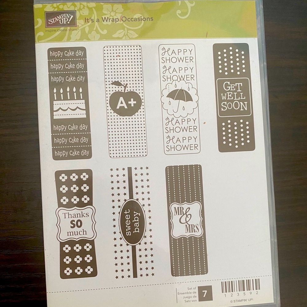 Stampin Up! “It’s a wrap” unmounted stamp set.